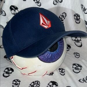 Volcom Fitted Dark Blue Cap with Orange Emblem